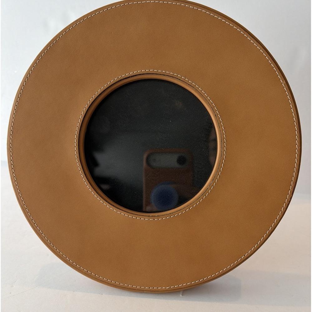 Poltrona Frau Round Leather Picture Frame Tan Camel Italian Designer Photo Frame
